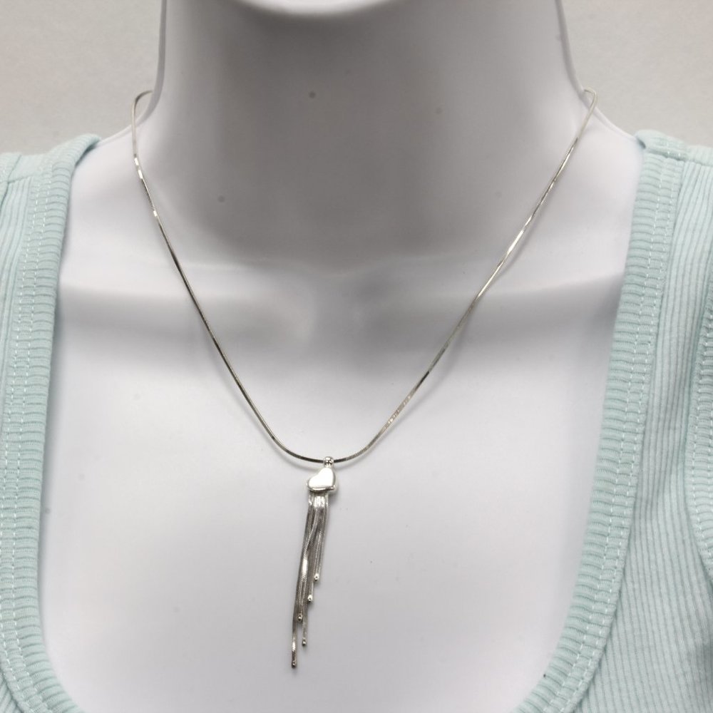 New Real 925 Silver Dangle Heart Chain Necklace